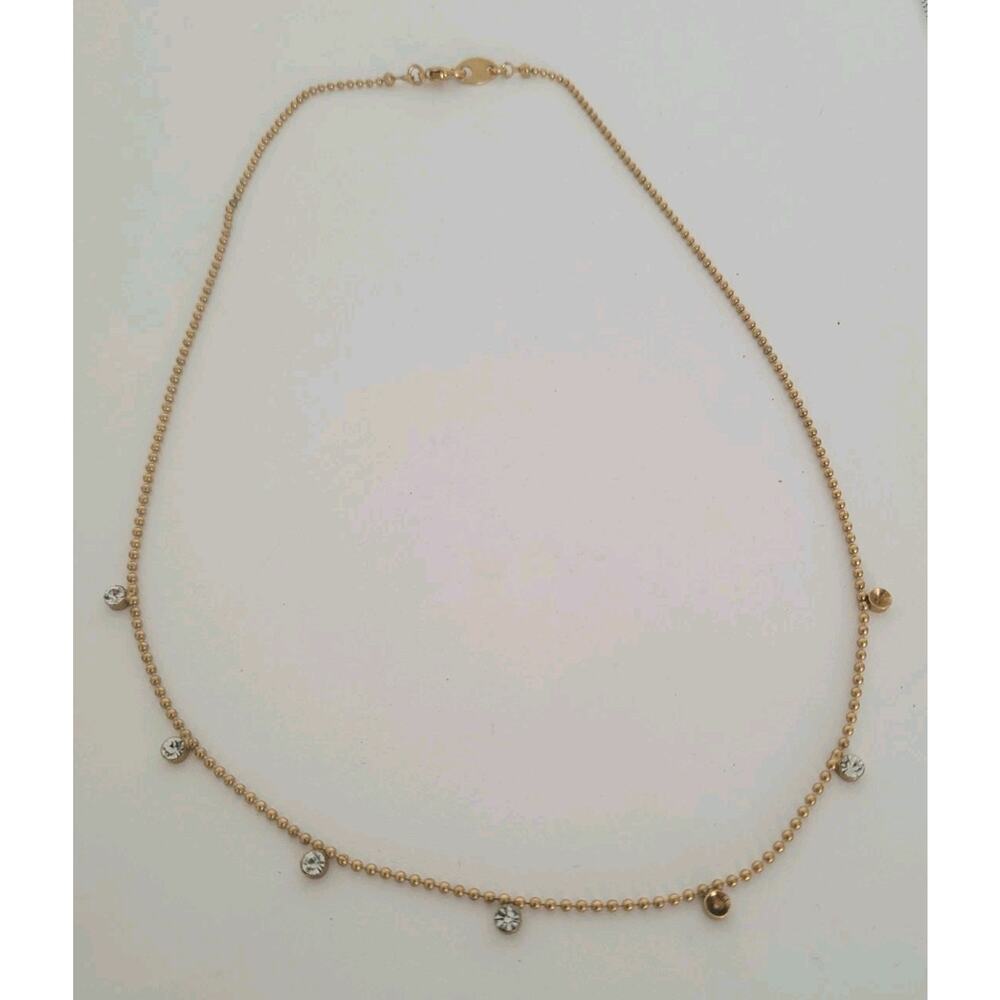 Vintage Nina Ricci NR Ballpoint Chain Necklace 17” Gold Righstones Minimalistic‎